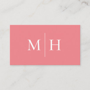 Minimalist Modern Line Initials Monogram Pink Business Card