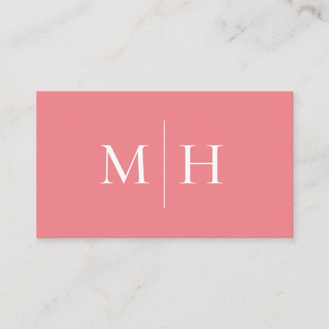 Minimalist Modern Line Initials Monogram Pink Business Card (Front)