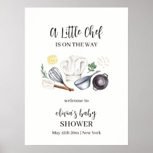 Minimalist Modern Little Chef Baby Shower Welcome Poster