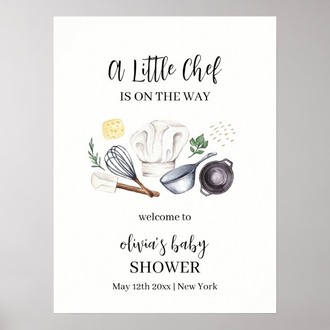 Minimalist Modern Little Chef Baby Shower Welcome Poster (Front)