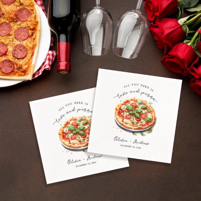 Minimalist Modern Love and Pizza Rehearsal Dinner Napkin (Creator Uploaded)
