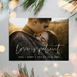 Minimalist modern Love is patient update Postcard<br><div class="desc">You have to postpone or cancel your wedding or celebration? Share the news with this lovely photo postcard,  fully customisable font and colours.</div>