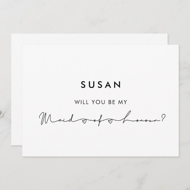 Minimalist modern Maid of honour UK proposal card (Front/Back)