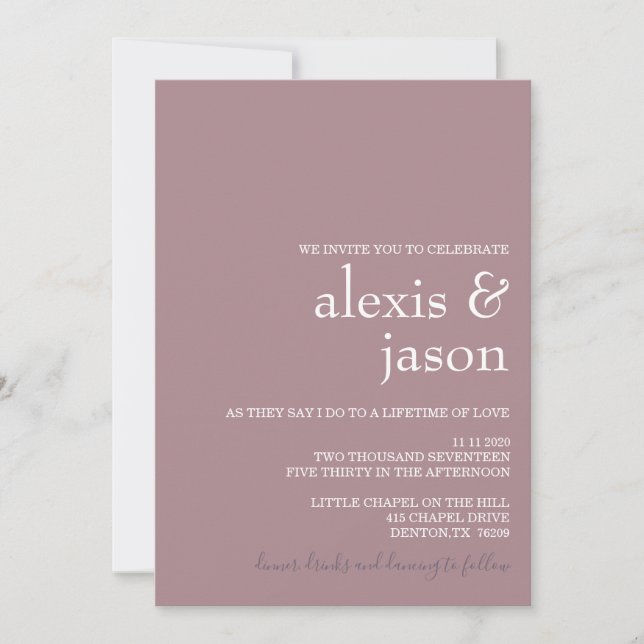 Minimalist Modern Mauve Wedding Invitation (Front)