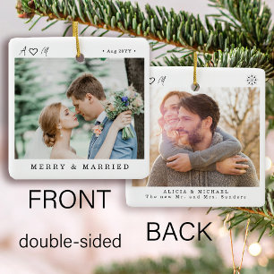 Minimalist modern Merry and Married photo Ceramic Ornament