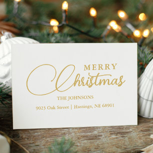 Minimalist Modern Merry Christmas Family Address Rubber Stamp