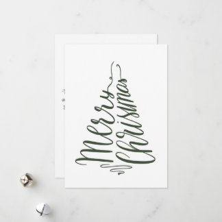 Minimalist Modern Merry Christmas GreenTree Script Holiday Card