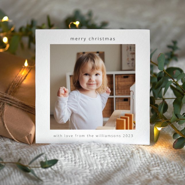 Minimalist Modern Merry Christmas Two Photo Square Holiday Card (Creator Uploaded)