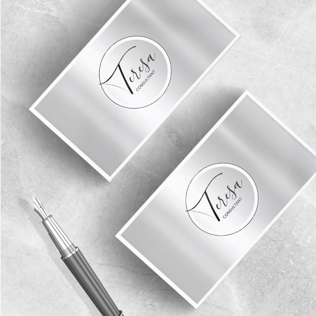 Minimalist Modern Metallic Circle Silver ID561 Business Card (Creator Uploaded)