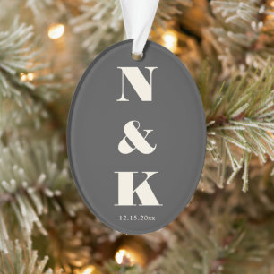 Minimalist Modern Monogram Black and White Wedding Ornament