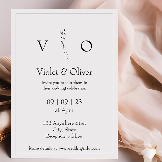 Minimalist Modern Monogram Black & White Wedding Invitation (Creator Uploaded)