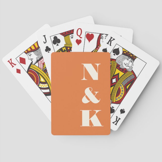 Minimalist Modern Monogram Burnt Orange Wedding Playing Cards (Back)
