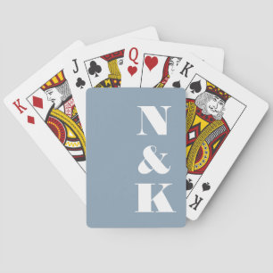 Minimalist Modern Monogram Dusty Blue Wedding Playing Cards