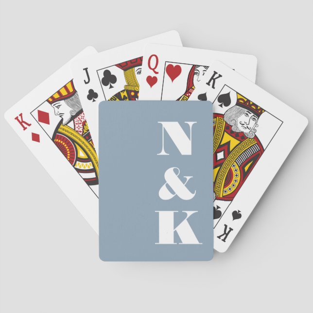 Minimalist Modern Monogram Dusty Blue Wedding Playing Cards (Back)