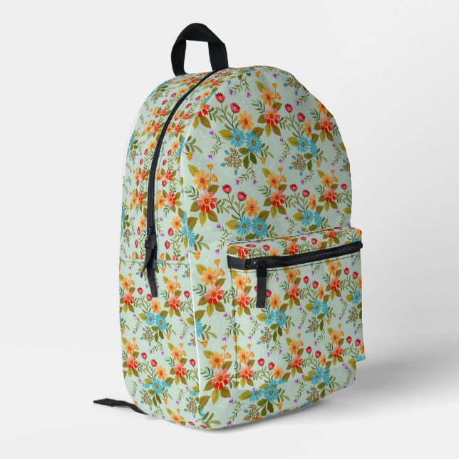 Minimalist Modern Monogram Elegant Floral Pattern Printed Backpack (Back Corner Left)