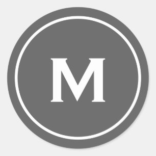 Minimalist Modern Monogram Grey Classic Round Sticker