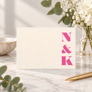 Minimalist Modern Monogram Hot Pink Cream Wedding Card