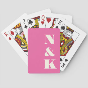 Minimalist Modern Monogram Hot Pink Wedding Playing Cards