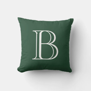 Minimalist Modern Monogram Initial Green & White Cushion