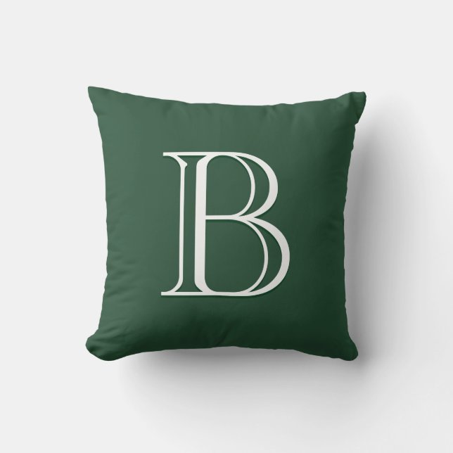 Minimalist Modern Monogram Initial Green & White Cushion (Front)