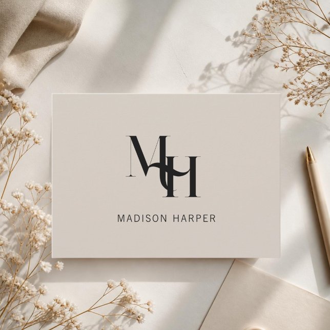 Minimalist modern monogram initials tan card (Creator Uploaded)