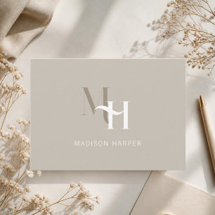Minimalist modern monogram initials taupe card