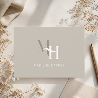 Minimalist modern monogram initials taupe card