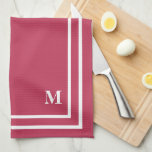 Minimalist Modern Monogram Magenta Red Tea Towel<br><div class="desc">This Stylish modern design features a double white line square frame on a pretty magenta red background and a monogram in an elegant block font. Change the initial to your own. You can customise this design more by changing the font,  make the whites transparent and choose a different colour.</div>