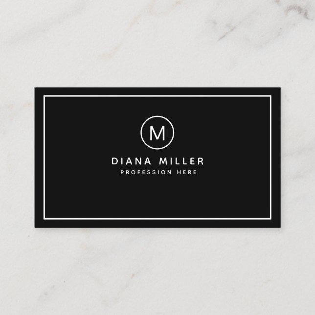 minimalist modern monogram professional black business card (Front)