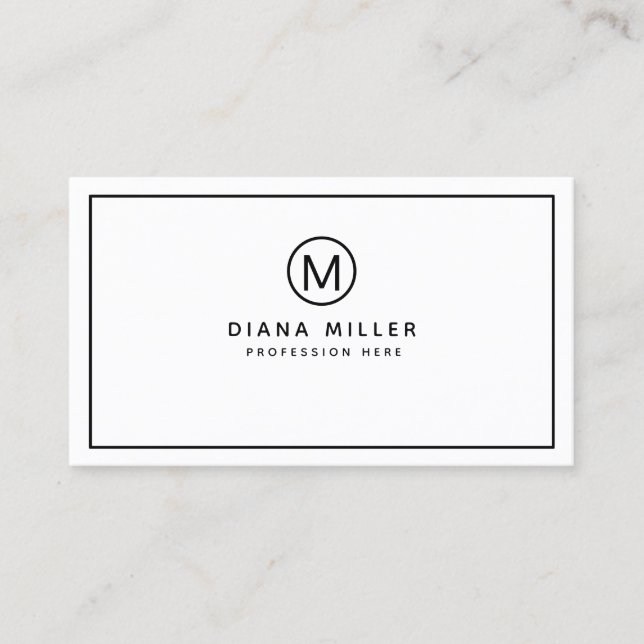 minimalist modern monogram professional white business card (Front)