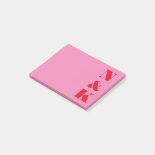 Minimalist Modern Monogram Red and Pink Custom Post-it Notes