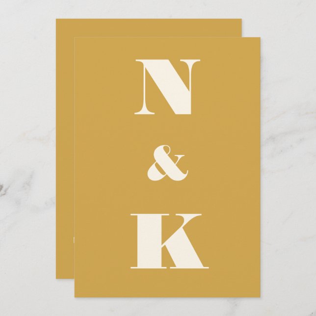 Minimalist Modern Monogram Saffron Yellow Wedding Invitation (Front/Back)