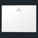 Minimalist Modern Monogram Script Name Notepad<br><div class="desc">Simple, modern monogram stationery with bold lower case monogram initial in soft grey and script name in black. Personalise with your own colours and name.</div>