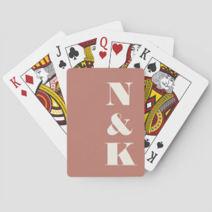 Minimalist Modern Monogram Terracotta Rose Wedding Playing Cards
