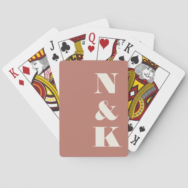 Minimalist Modern Monogram Terracotta Rose Wedding Playing Cards (Back)