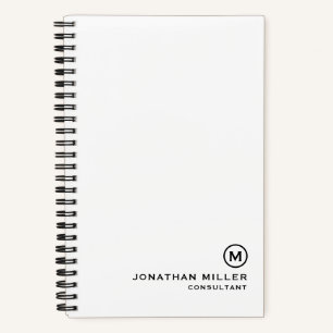 Minimalist Modern Monogram White Spiral Notebook