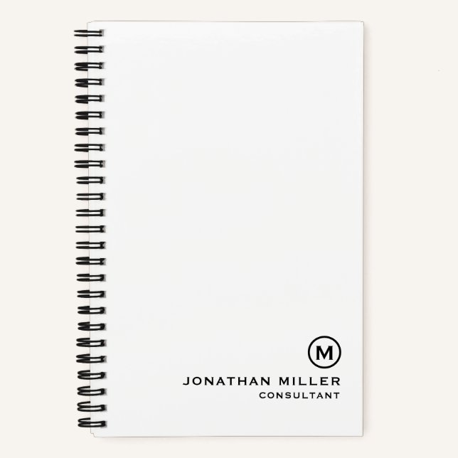 Minimalist Modern Monogram White Spiral Notebook (Front)
