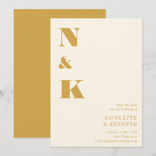Minimalist Modern Monogram Yellow Bold Wedding Save The Date