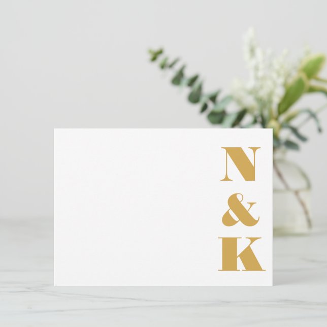Minimalist Modern Monogram Yellow Wedding Names Card (Standing Front)