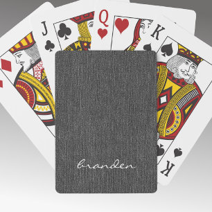 Minimalist Modern Name Black Denim Print Playing Cards