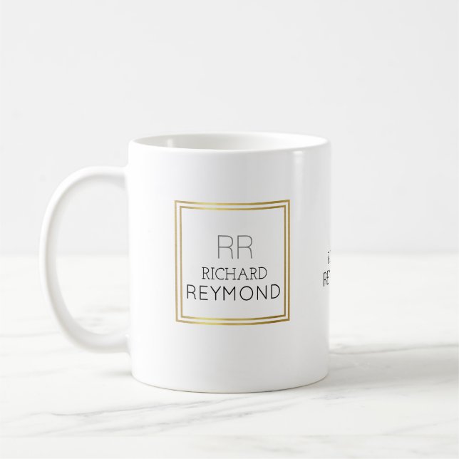 minimalist modern name & initials on elegant white coffee mug (Left)