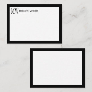 Minimalist Modern Navy Blue Border Monogram Card