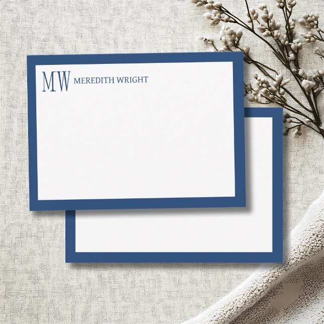 Minimalist Modern Navy Blue Border Monogram Card (Creator Uploaded)