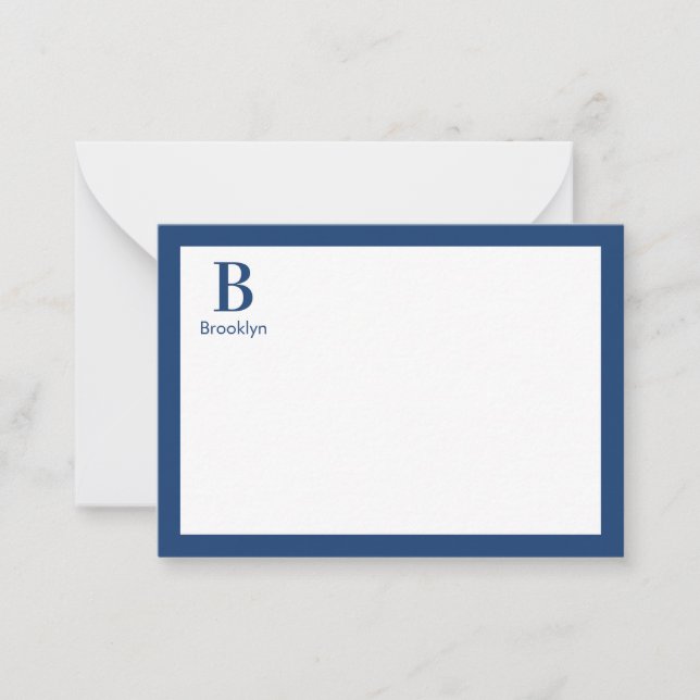 Minimalist Modern Navy Blue Border Monogram Card (Front)