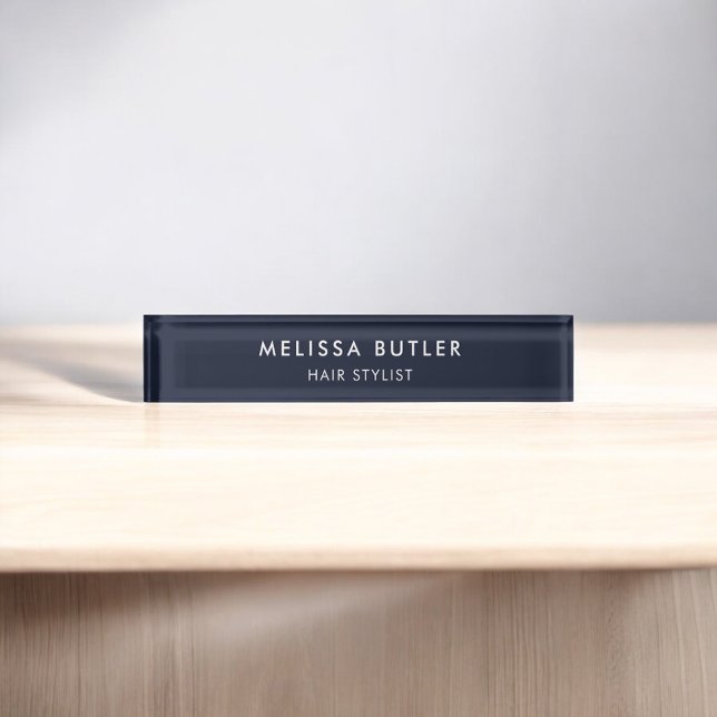 Minimalist Modern Navy Blue Desk Name Plate (Creator Uploaded)