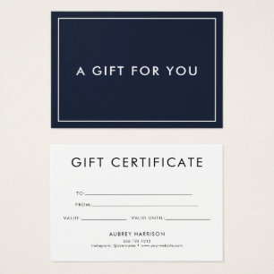 Minimalist Modern Navy Blue Gift Certificate