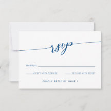 Minimalist Modern Navy Blue Script RSVP Card