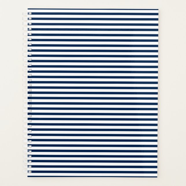 Minimalist modern navy blue white stripes pattern planner (Front)