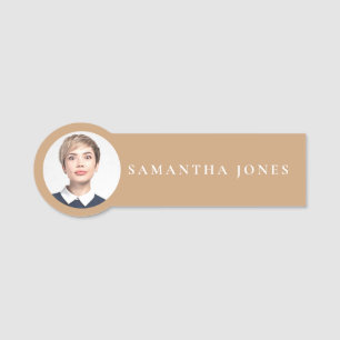 Minimalist Modern Neutral Gold photo Name Tag