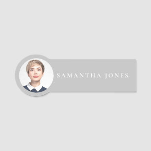 Minimalist Modern Neutral Gray photo Name Tag